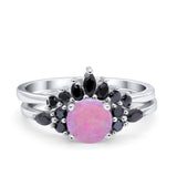 Two Piece Art Deco Wedding Vintage Black Marquise Round Simulated Cubic Zirconia 925 Sterling Silver