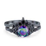 Two Piece Art Deco Wedding Vintage Black Marquise Round Simulated Cubic Zirconia 925 Sterling Silver