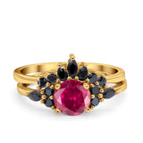 Two Piece Art Deco Wedding Vintage Black Marquise Round Simulated Cubic Zirconia 925 Sterling Silver