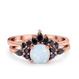 Two Piece Art Deco Wedding Vintage Black Marquise Round Simulated Cubic Zirconia 925 Sterling Silver