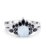 Two Piece Art Deco Wedding Vintage Black Marquise Round Simulated Cubic Zirconia 925 Sterling Silver