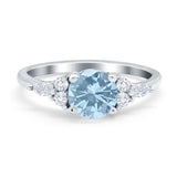 Art Deco Engagement Ring Round Simulated Cubic Zirconia 925 Sterling Silver