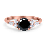 Art Deco Engagement Ring Round Simulated Cubic Zirconia 925 Sterling Silver