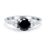 Art Deco Engagement Ring Round Simulated Cubic Zirconia 925 Sterling Silver