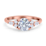 Art Deco Engagement Ring Round Simulated Cubic Zirconia 925 Sterling Silver