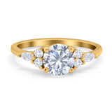 Art Deco Engagement Ring Round Simulated Cubic Zirconia 925 Sterling Silver