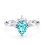 Art Deco Engagement Ring Pear Simulated Cubic Zirconia 925 Sterling Silver