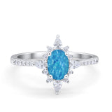 Vintage Oval Halo Wedding Ring Simulated Cubic Zirconia 925 Sterling Silver