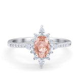 Vintage Oval Halo Wedding Ring Simulated Cubic Zirconia 925 Sterling Silver