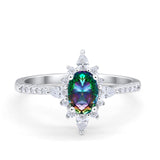 Vintage Oval Halo Wedding Ring Simulated Cubic Zirconia 925 Sterling Silver