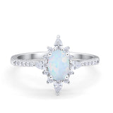 Vintage Oval Halo Wedding Ring Simulated Cubic Zirconia 925 Sterling Silver