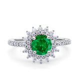Halo Starburst Flower Wedding Ring Simulated Cubic Zirconia 925 Sterling Silver