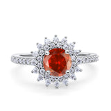 Halo Starburst Flower Wedding Ring Simulated Cubic Zirconia 925 Sterling Silver