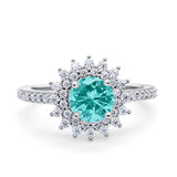 Halo Starburst Flower Wedding Ring Simulated Cubic Zirconia 925 Sterling Silver