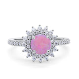 Halo Starburst Flower Wedding Ring Simulated Cubic Zirconia 925 Sterling Silver