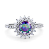 Halo Starburst Flower Wedding Ring Simulated Cubic Zirconia 925 Sterling Silver