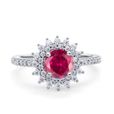 Halo Starburst Flower Wedding Ring Simulated Cubic Zirconia 925 Sterling Silver