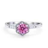 Wedding Ring Accent Vintage Round Simulated Cubic Zirconia 925 Sterling Silver