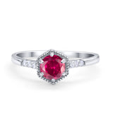 Wedding Ring Accent Vintage Round Simulated Cubic Zirconia 925 Sterling Silver