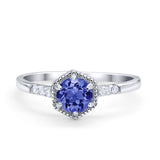 Wedding Ring Accent Vintage Round Simulated Cubic Zirconia 925 Sterling Silver