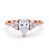 Art Deco Teardrop Engagement Ring Simulated Cubic Zirconia 925 Sterling Silver