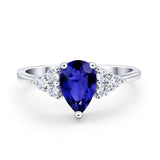 Art Deco Teardrop Engagement Ring Simulated Cubic Zirconia 925 Sterling Silver