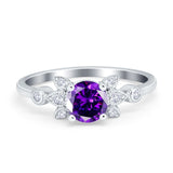 Vintage Style Round Simulated Cubic Zirconia Wedding Ring 925 Sterling Silver
