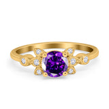 Vintage Style Round Simulated Cubic Zirconia Wedding Ring 925 Sterling Silver