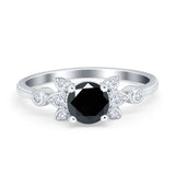 Vintage Style Round Simulated Cubic Zirconia Wedding Ring 925 Sterling Silver