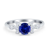 Vintage Style Round Simulated Cubic Zirconia Wedding Ring 925 Sterling Silver