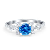 Vintage Style Round Simulated Cubic Zirconia Wedding Ring 925 Sterling Silver