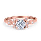 Vintage Style Round Simulated Cubic Zirconia Wedding Ring 925 Sterling Silver