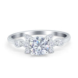 Vintage Style Round Simulated Cubic Zirconia Wedding Ring 925 Sterling Silver
