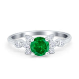 Vintage Style Round Simulated Cubic Zirconia Wedding Ring 925 Sterling Silver