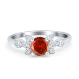 Vintage Style Round Simulated Cubic Zirconia Wedding Ring 925 Sterling Silver