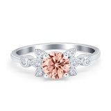 Vintage Style Round Simulated Cubic Zirconia Wedding Ring 925 Sterling Silver