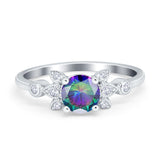 Vintage Style Round Simulated Cubic Zirconia Wedding Ring 925 Sterling Silver
