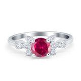 Vintage Style Round Simulated Cubic Zirconia Wedding Ring 925 Sterling Silver
