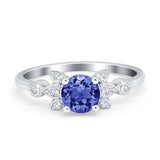 Vintage Style Round Simulated Cubic Zirconia Wedding Ring 925 Sterling Silver