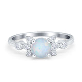 Vintage Style Round Simulated Cubic Zirconia Wedding Ring 925 Sterling Silver