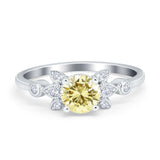 Vintage Style Round Simulated Cubic Zirconia Wedding Ring 925 Sterling Silver