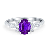 Vintage Style Oval Engagement Ring Simulated Cubic Zirconia 925 Sterling Silver