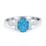 Vintage Style Oval Engagement Ring Simulated Cubic Zirconia 925 Sterling Silver