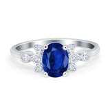 Vintage Style Oval Engagement Ring Simulated Cubic Zirconia 925 Sterling Silver