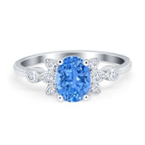 Vintage Style Oval Engagement Ring Simulated Cubic Zirconia 925 Sterling Silver