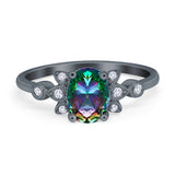 Vintage Style Oval Engagement Ring Simulated Cubic Zirconia 925 Sterling Silver