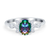 Vintage Style Oval Engagement Ring Simulated Cubic Zirconia 925 Sterling Silver