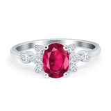 Vintage Style Oval Engagement Ring Simulated Cubic Zirconia 925 Sterling Silver