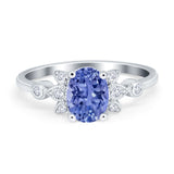 Vintage Style Oval Engagement Ring Simulated Cubic Zirconia 925 Sterling Silver