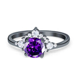 Vintage Round Engagement Ring Simulated Cubic Zirconia 925 Sterling Silver
